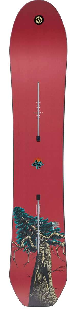 Burton 1995 Kelly Air 2024 - A red snowboard with a black logo featuring a white "B" and a lightning bolt.