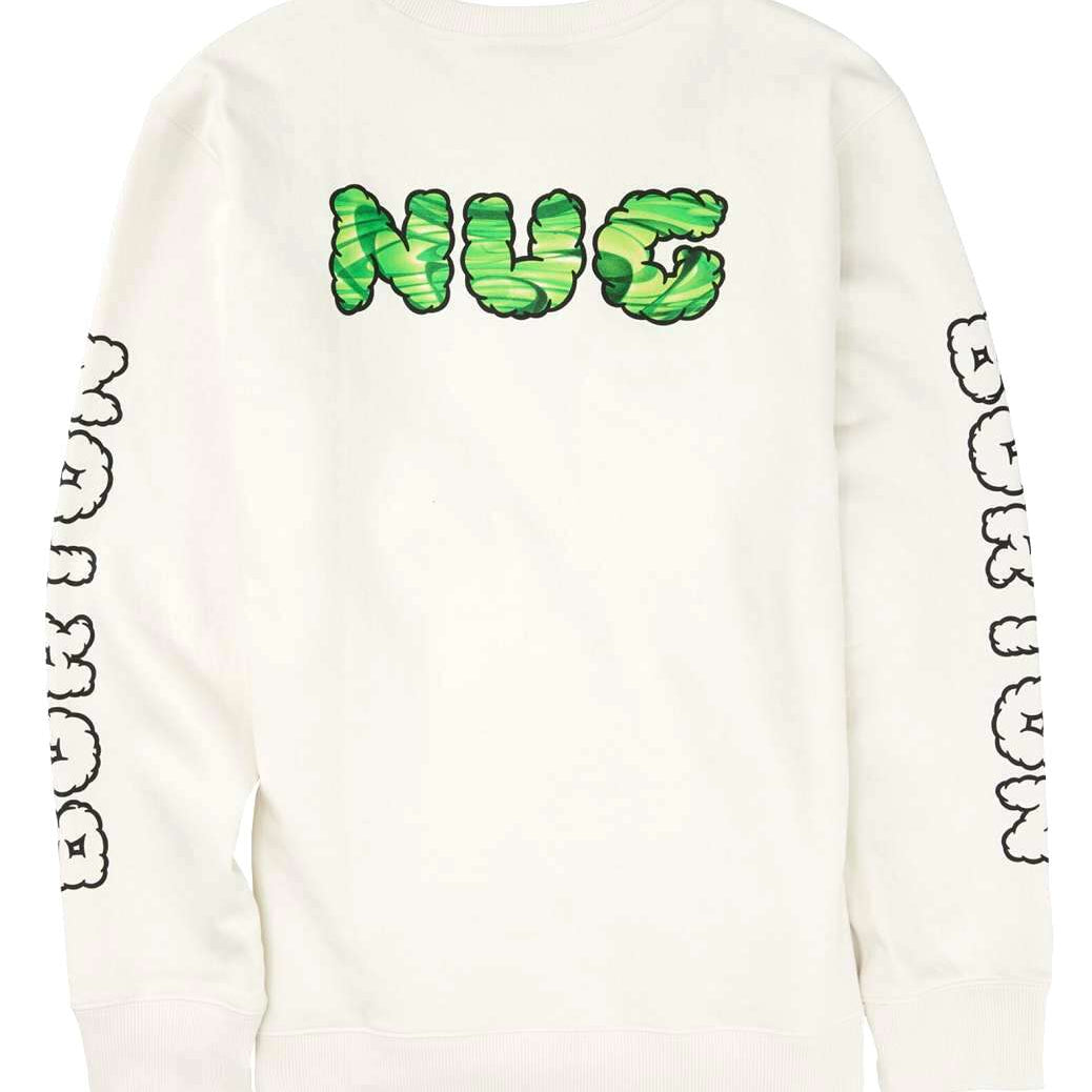 Burton 2011 Nug Crew - A white crewneck sweatshirt with green and black lettering that reads "Nug" in a bubble font.