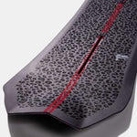 Burton Fish 3D Snowboard 2023 - A black snowboard with a leopard print design on top and red, grey, and white stripes down the middle.