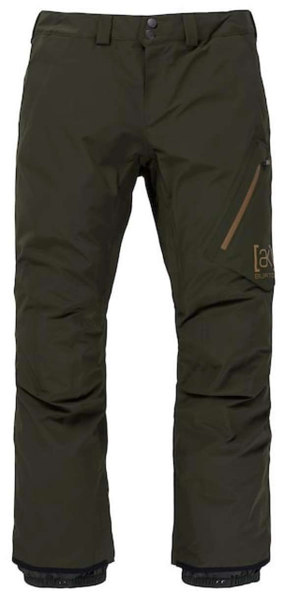 Burton AK GORE-TEX Cyclic Pant 2023 - Dark green pants with a zippered pocket on the right thigh and a small Burton logo in gold on the left leg.