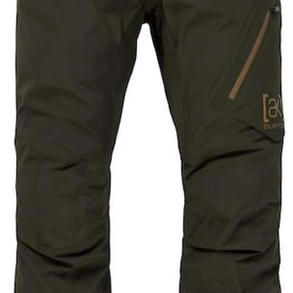 Burton AK GORE-TEX Cyclic Pant 2023 - Dark green pants with a zippered pocket on the right thigh and a small Burton logo in gold on the left leg.