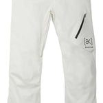 Burton AK GORE-TEX Cyclic Pant 2023 - A pair of white snow pants with a black stripe on the left leg, featuring a zippered pocket and a Burton logo in black text.