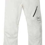 Burton AK GORE-TEX Cyclic Pant 2023 - A pair of white snow pants with a black stripe on the left leg, featuring a zippered pocket and a Burton logo in black text.
