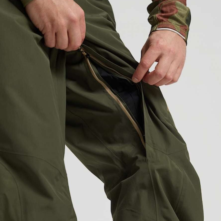 Burton AK GORE-TEX Cyclic Pant 2023 - Dark green pants with a zippered fly and black zipper pull.