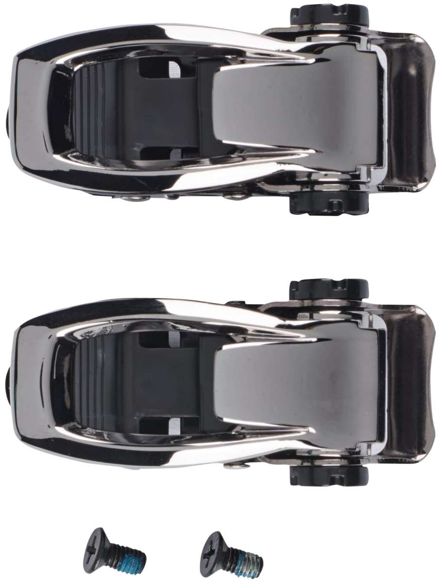 Burton Ankle Buckle Set 2023 - Black buckles with silver metal hardware and a small, round Burton logo on each buckle.