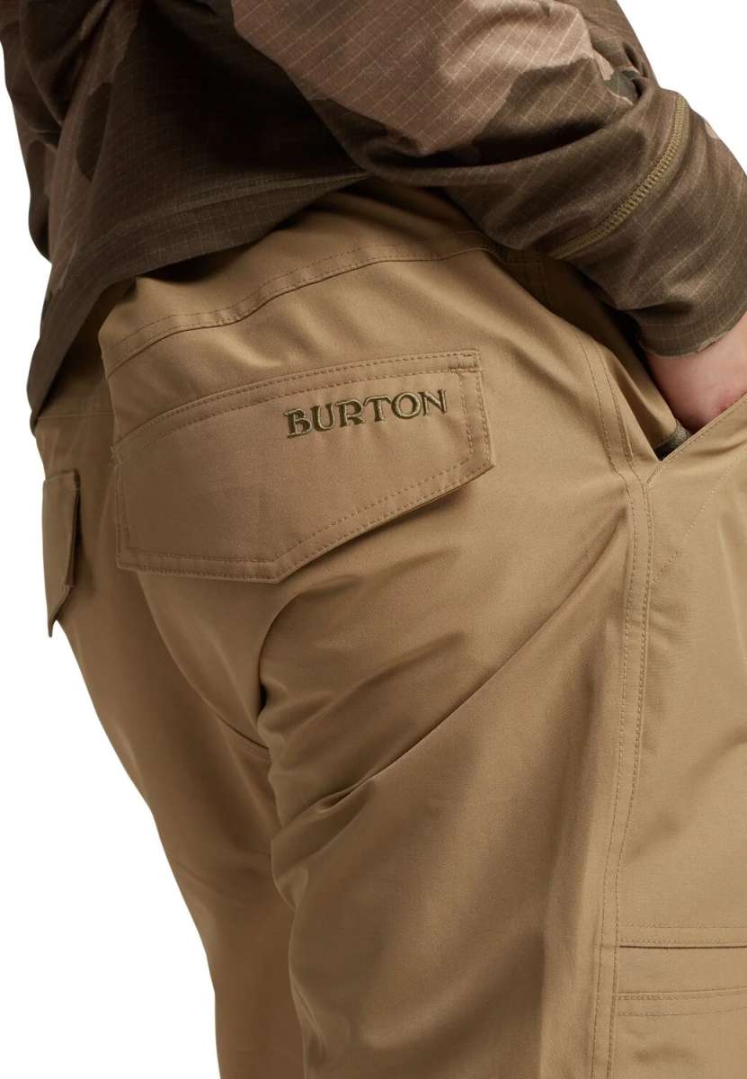 Burton Ballast Gore 2L Pant 2024 - A pair of khaki-colored snow pants with a zippered pocket on the side and a logo patch on the left thigh.
