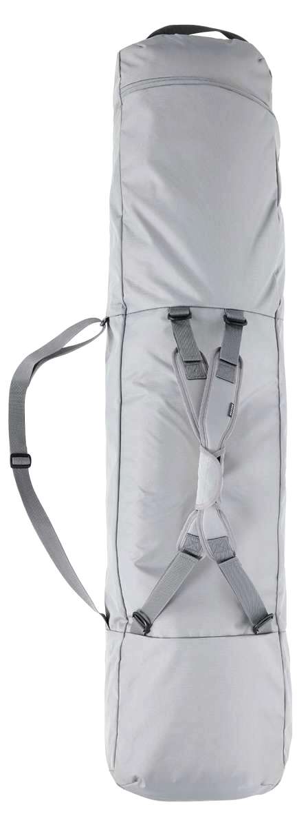 Burton Commuter Space Sack 2024 - A light gray duffel bag with a zippered top and two black shoulder straps.
