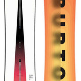 Burton Custom Camber Snowboard 2024 - A white snowboard with a black logo on top and a red stripe along the bottom edge.