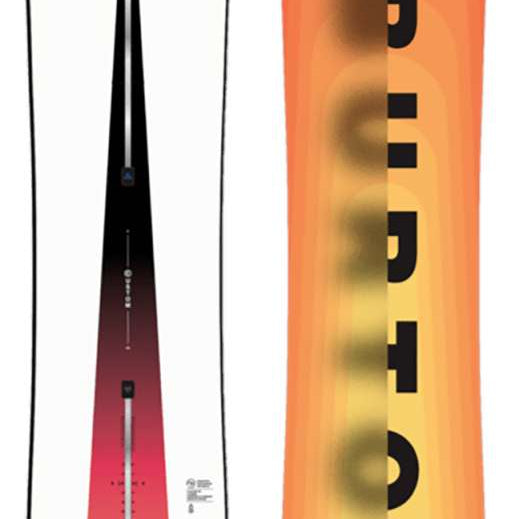 Burton Custom Camber Snowboard 2024 - A white snowboard with a black logo on top and a red stripe along the bottom edge.