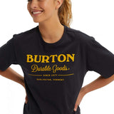 Burton Durable Goods Short Sleeve T-Shirt 2023 - A black t-shirt with yellow lettering and a white logo on the front.