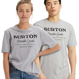 Burton Durable Goods Short Sleeve T-Shirt 2023 - A heathered gray t-shirt with "BURTON" in black across the chest and "Durable Goods" in cursive below.