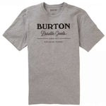 Burton Durable Goods Short Sleeve T-Shirt 2023 - A light gray t-shirt with "BURTON" in large black letters across the chest and "DURABLE GOODS" in smaller cursive below.
