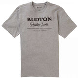 Burton Durable Goods Short Sleeve T-Shirt 2023 - A light gray t-shirt with "BURTON" in large black letters across the chest and "DURABLE GOODS" in smaller cursive below.
