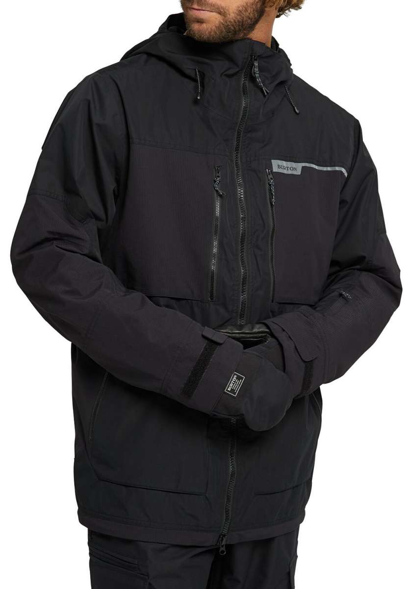 Burton Frostner 2L Jacket 2024 - A black jacket with a hood and zippered pockets.