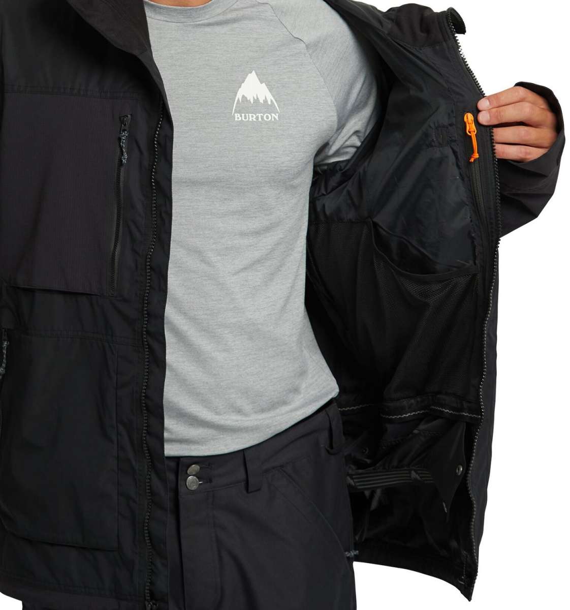 Burton Frostner 2L Jacket 2024 - A black jacket with a white logo on the chest and a zipper closure.