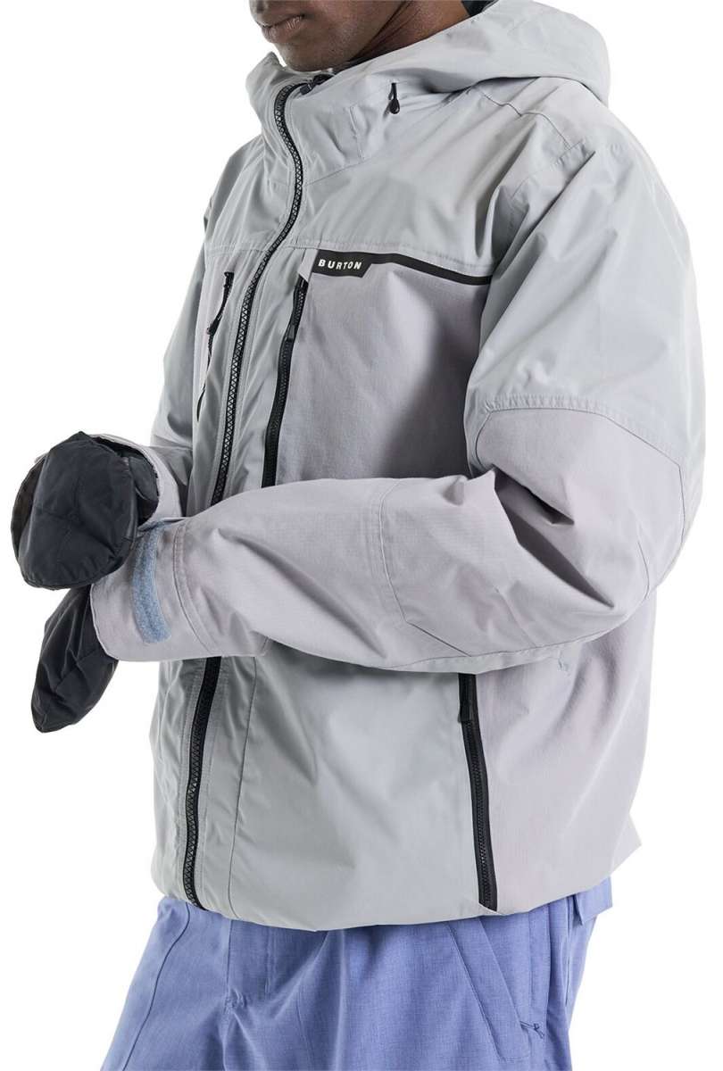 Burton Frostner 2L Jacket 2024 - A light gray jacket with a black zipper and a small "BURTON" logo on the chest.