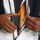 Burton Frostner 2L Jacket 2024 - A black jacket with a white stripe on the left sleeve and a zipper down the front.