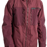 Burton Frostner 2L Jacket 2024 - A maroon-colored jacket with a hood and multiple zippered pockets.