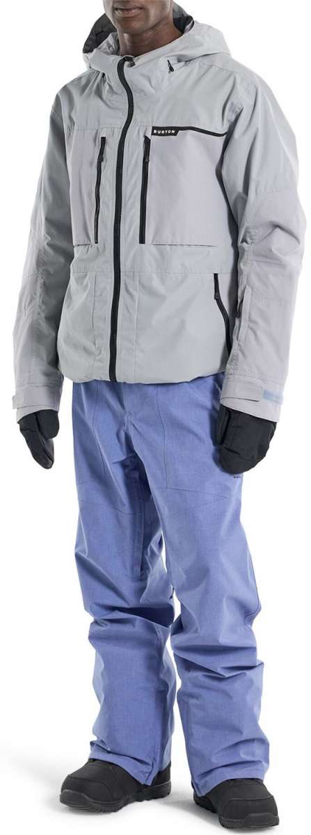 Burton Frostner 2L Jacket 2024 - A light gray jacket with a black zipper and two zippered pockets on the front.
