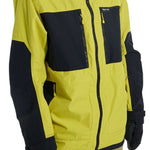 Burton Frostner 2L Jacket 2024 - A bright yellow jacket with black accents and a hood, featuring two zippered pockets on the front.