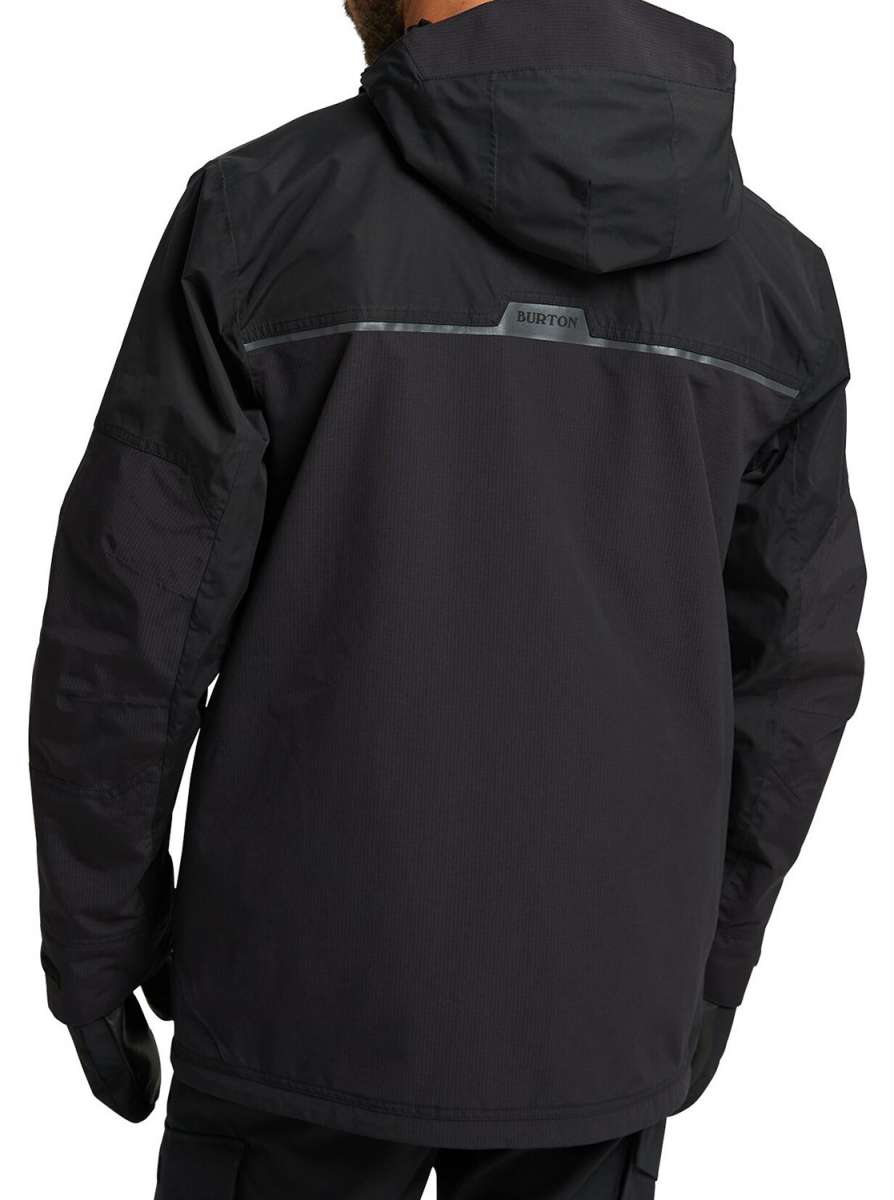 Burton Frostner 2L Jacket 2024 - A black jacket with a hood and reflective stripe across the chest.
