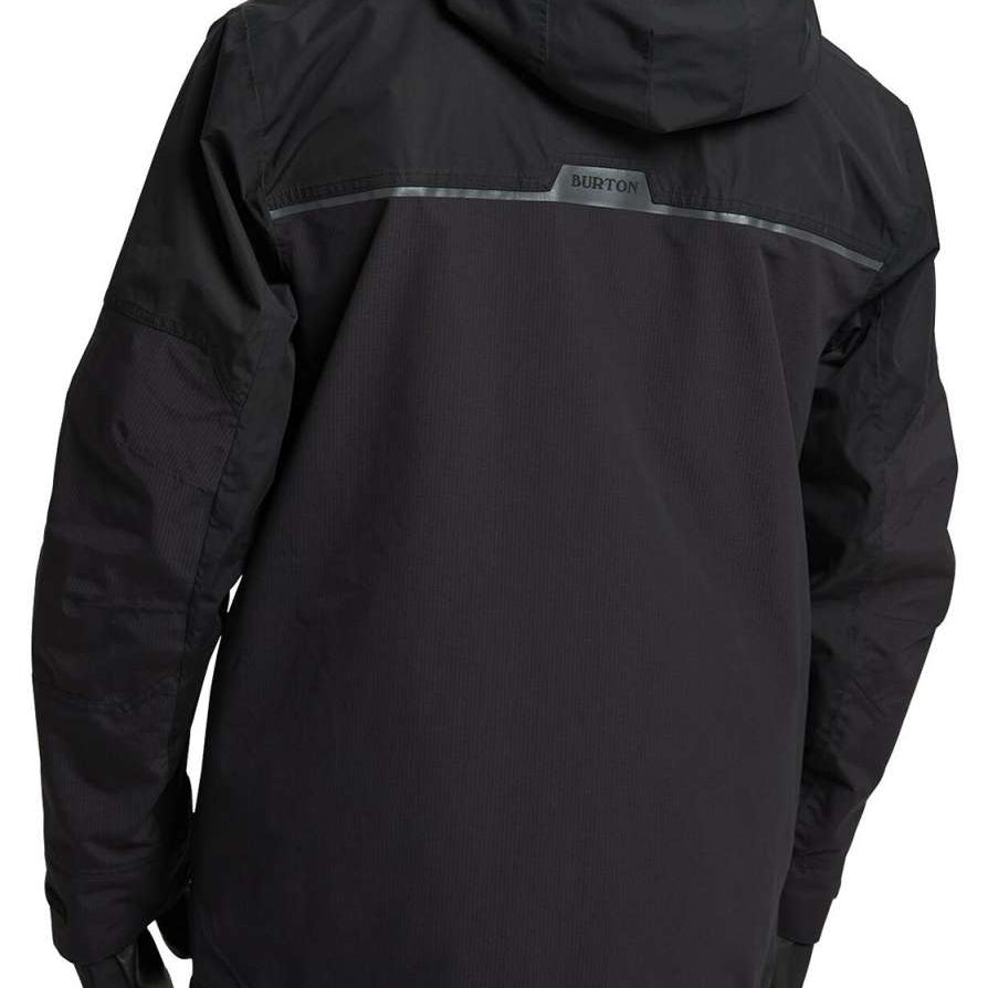 Burton Frostner 2L Jacket 2024 - A black jacket with a hood and reflective stripe across the chest.