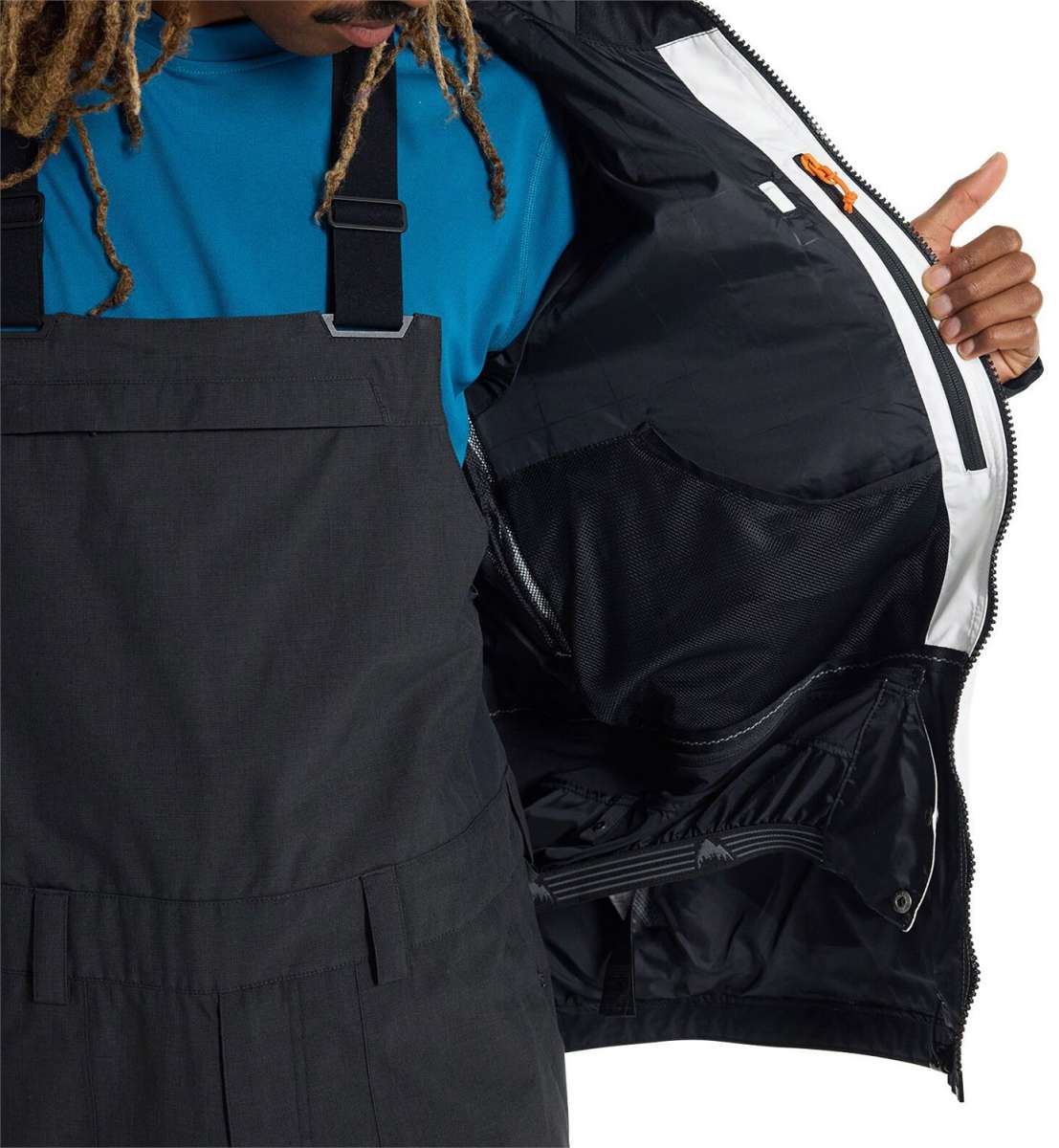 Burton Frostner 2L Jacket 2024 - A black jacket with a white stripe on the left sleeve and a zipper closure.