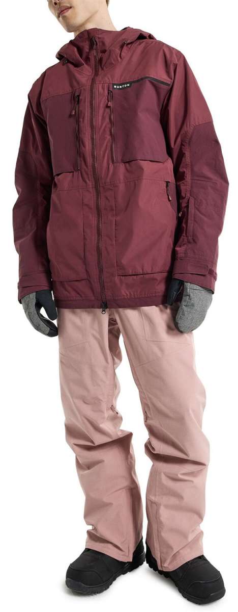 Burton Frostner 2L Jacket 2024 - A maroon jacket with a hood and zippered pockets.