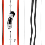 Burton Women's Good Company Snowboard 2024 - A black snowboard with a white stripe down the middle and a woman in a white shirt on the top.