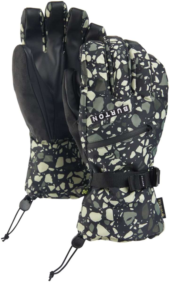 Camouflage speckle waterproof ski gloves with adjustable wrist strap and pull toggles