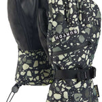 Camouflage speckle waterproof ski gloves with adjustable wrist strap and pull toggles