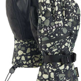 Camouflage speckle waterproof ski gloves with adjustable wrist strap and pull toggles