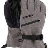 Heather gray waterproof ski gloves with adjustable wrist strap and pull toggles