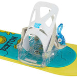 Burton Junior's Grom Disc Snowboard Binding - A blue and white binding with a circular disc on top, featuring a small logo in light blue.