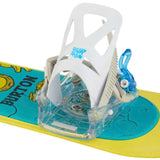 Burton Junior's Grom Disc Snowboard Binding - A blue and white binding with a circular disc on top, featuring a small logo in light blue.