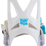 Burton Junior's Grom Disc Snowboard Binding - A white snowboard binding with blue accents and a gray strap.