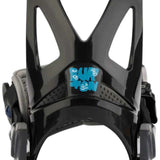 Burton Junior's Grom Disc Snowboard Binding - A black snowboard binding with a blue logo featuring the word "BURTON" in bubble letters, and a white smiley face.