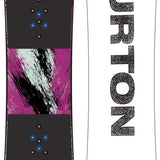 Burton Junior's Grom Purple Snowboard 2022-2023 - A purple snowboard with a black and white abstract design on top of it.