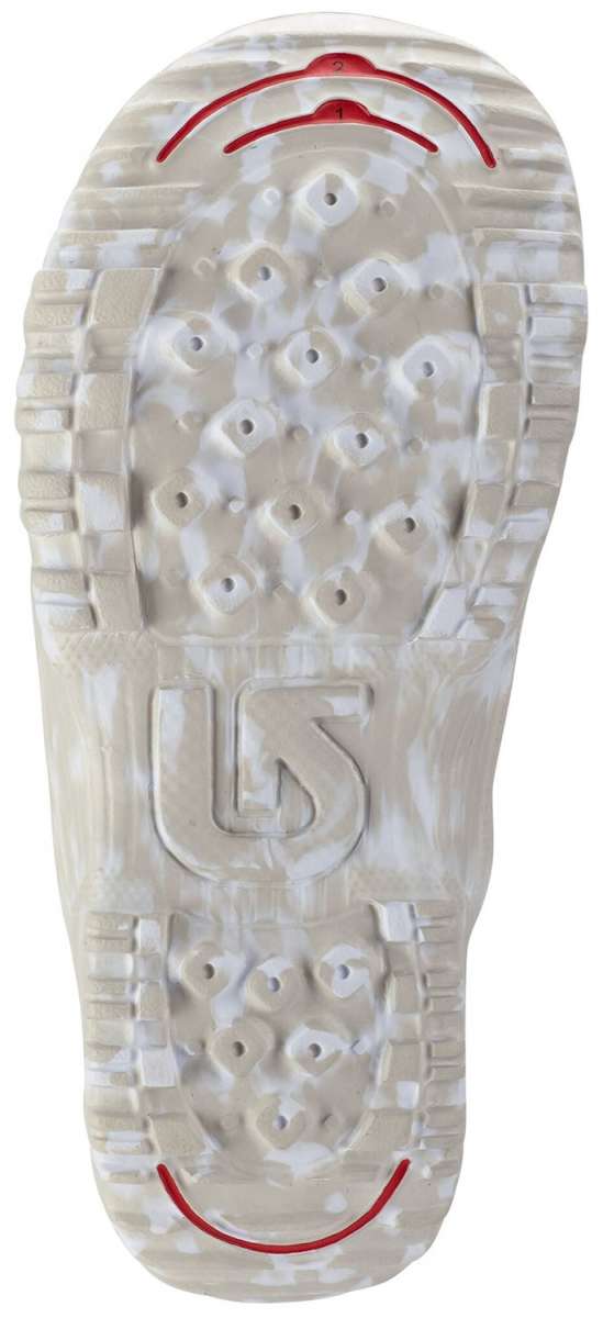 Burton Junior's Grom BOA Snowboard Boot 2024 - White snowboard boot with a red logo on top and black laces.