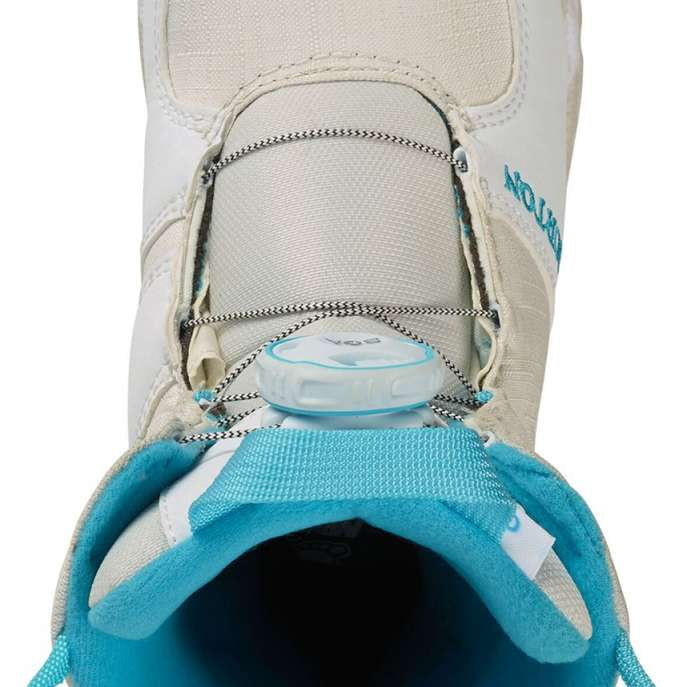 Burton - Junior's Grom BOA Snowboard Boot 2024 is shown from a top-down perspective, with white laces and a light blue logo on the side.