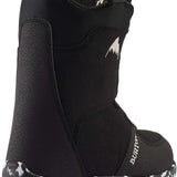 Burton Junior's Grom BOA Snowboard Boot 2024 - Black snowboard boots with white logo on side and black laces.