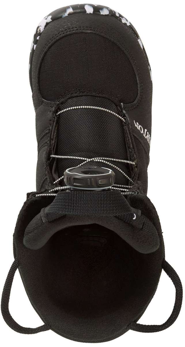 Burton Junior's Grom BOA Snowboard Boot 2024 - Black snowboard boot with white accents and a black BOA dial on top.