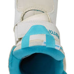 Burton Kid's Mini Grom Snowboard Boot 2024 - White snowboard boots with a blue strap and laces.