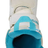 Burton Kid's Mini Grom Snowboard Boot 2024 - White snowboard boots with a blue strap and laces.