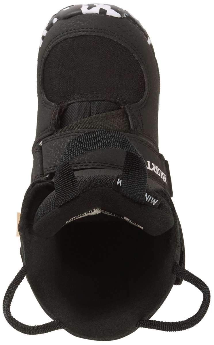 Burton Kid's Mini Grom Snowboard Boot 2024 - Black snowboard boot with white logo on top and black laces.