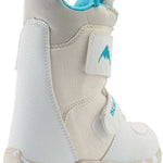 Burton Kid's Mini Grom Snowboard Boot 2024 - White snowboard boots with a blue logo on the side and light blue laces.