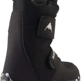 Burton Kid's Mini Grom Snowboard Boot 2024 - Black snowboard boots with white logo on strap and black laces.