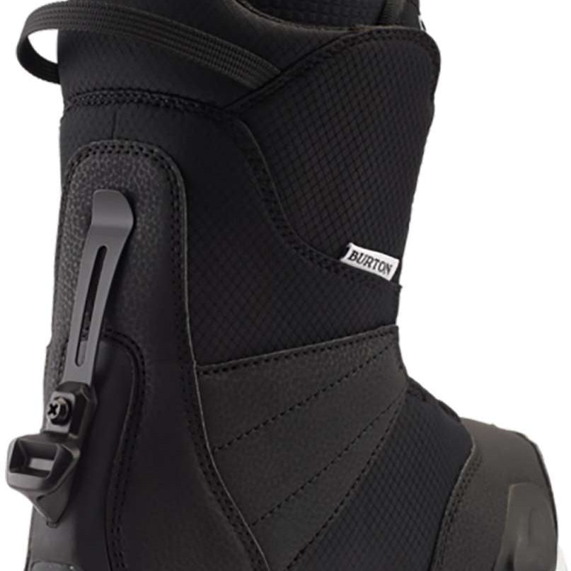 Burton Kids Zipline Step On Snowboarding Boots 2024 - Black boots with white accents and a textured pattern on the side.