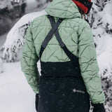 Burton Women's AK Gore-Tex Kimmy Bib Pant 2023 - Black bib pant with white logo on left leg and black straps over shoulders.