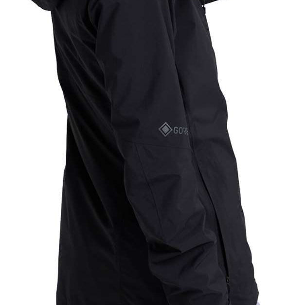 Burton Women's AK GORE-TEX Upshift 2-Layer Jacket 2024 - A black jacket with a hood and white logo on the left chest.